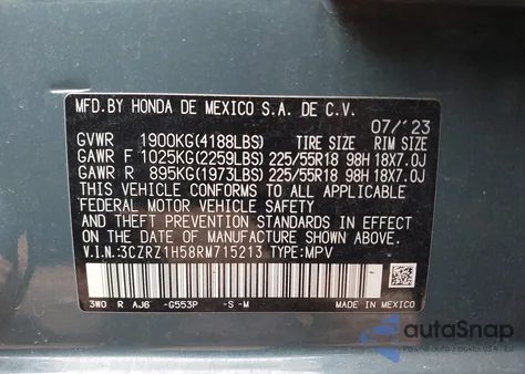 2024 Honda Hr-V 2Wd Sport/2Wd Sport W/O Bsi from USA, damaged, VIN 3CZRZ1H58RM715213